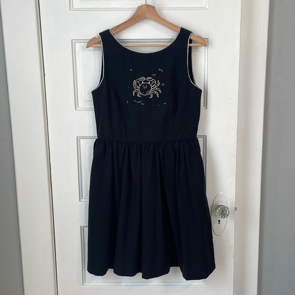 Modern 1950s Style TUESDAY BASSEN Cancer Astrology Sundress with Pockets, Medium